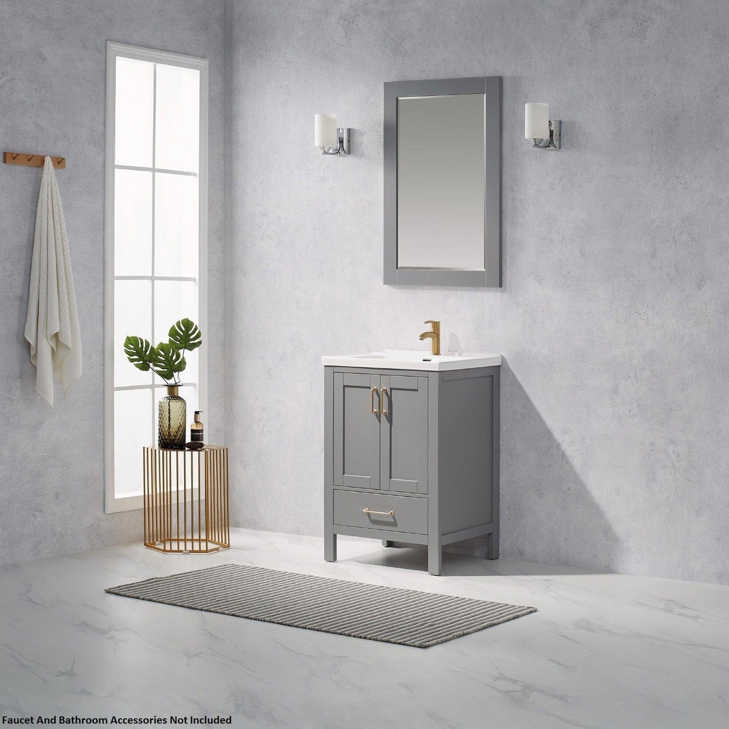 Vinnova Gela 24" Gray Freestanding Single Vanity Set With White Integrated Ceramic Sink and Mirror