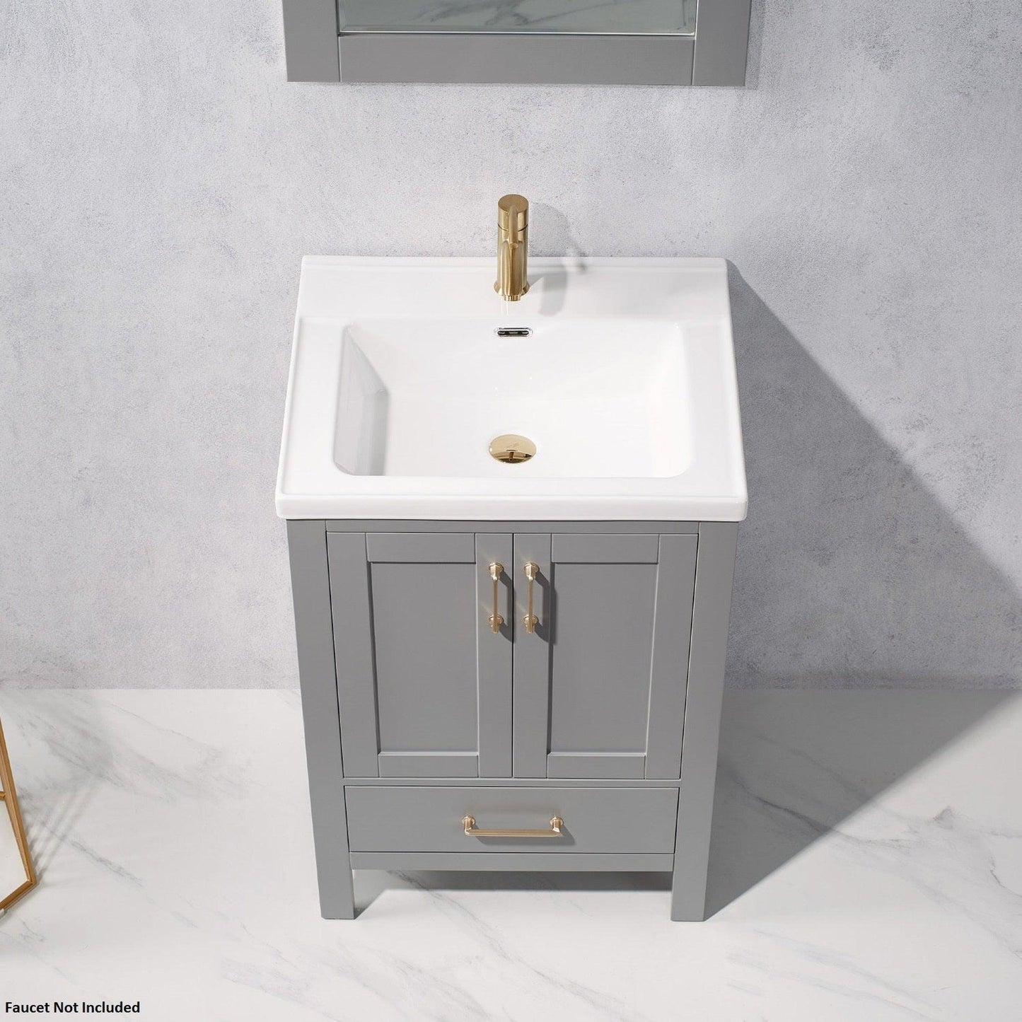 Vinnova Gela 24" Gray Freestanding Single Vanity Set With White Integrated Ceramic Sink and Mirror