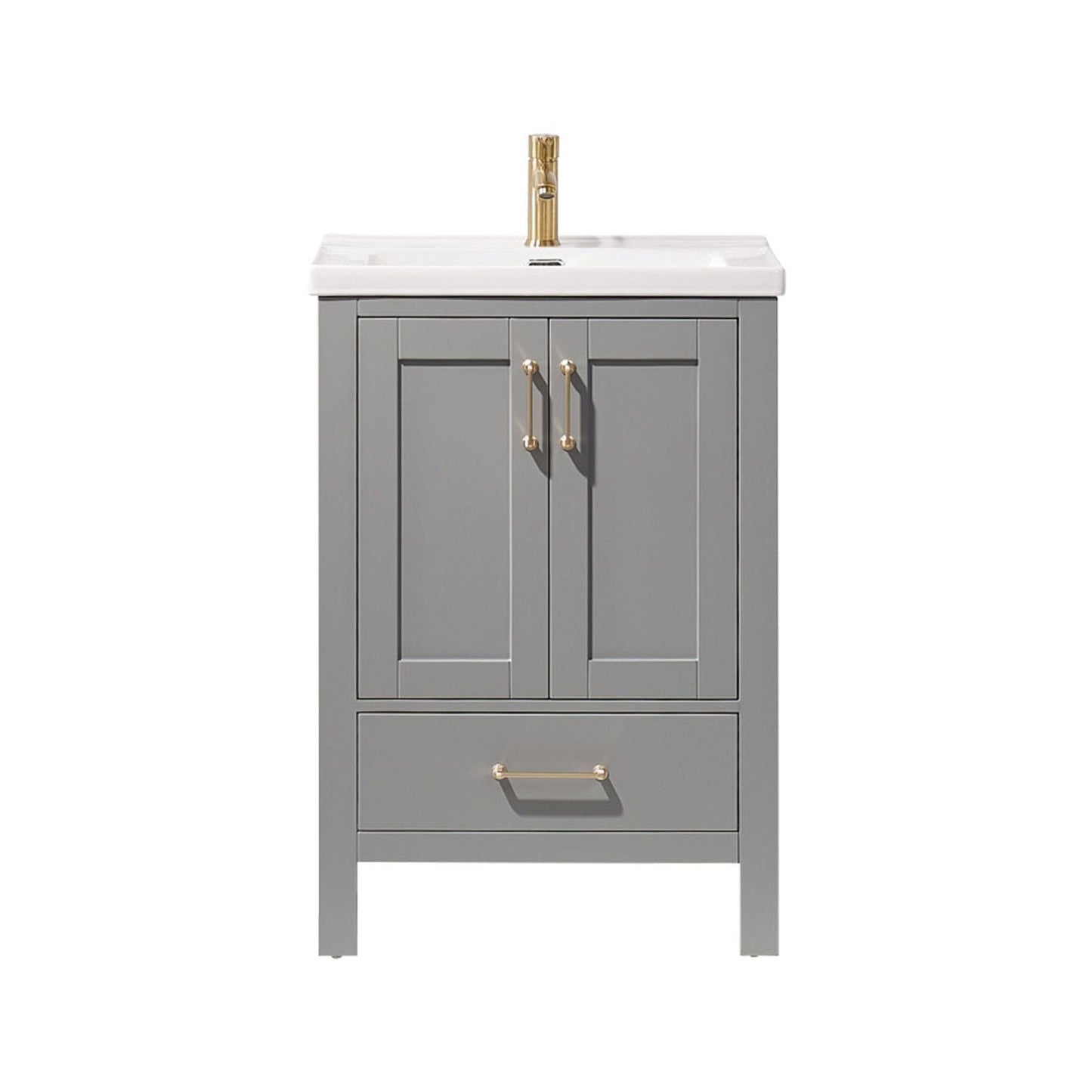Vinnova Gela 24" Gray Freestanding Single Vanity Set With White Integrated Ceramic Sink and Mirror