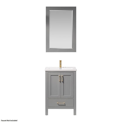 Vinnova Gela 24" Gray Freestanding Single Vanity Set With White Integrated Ceramic Sink and Mirror