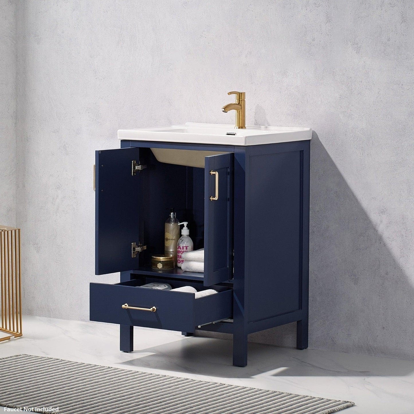 Vinnova Gela 24" Royal Blue Freestanding Single Vanity Set With White Integrated Ceramic Sink