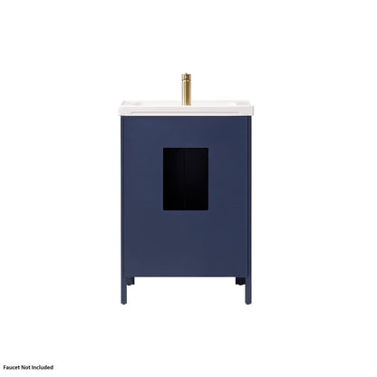Vinnova Gela 24" Royal Blue Freestanding Single Vanity Set With White Integrated Ceramic Sink And Mirror