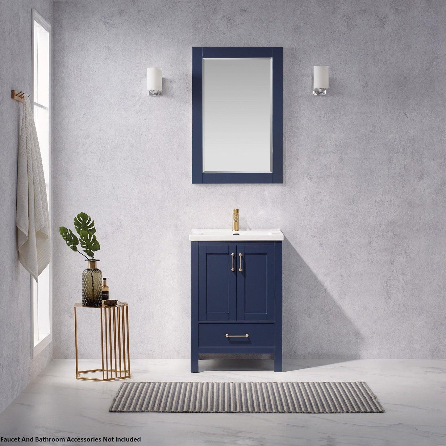 Vinnova Gela 24" Royal Blue Freestanding Single Vanity Set With White Integrated Ceramic Sink And Mirror