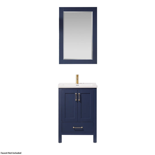Vinnova Gela 24" Royal Blue Freestanding Single Vanity Set With White Integrated Ceramic Sink And Mirror