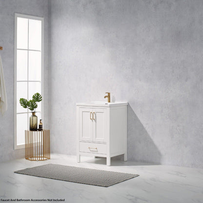 Vinnova Gela 24" White Freestanding Single Vanity Set With White Integrated Ceramic Sink