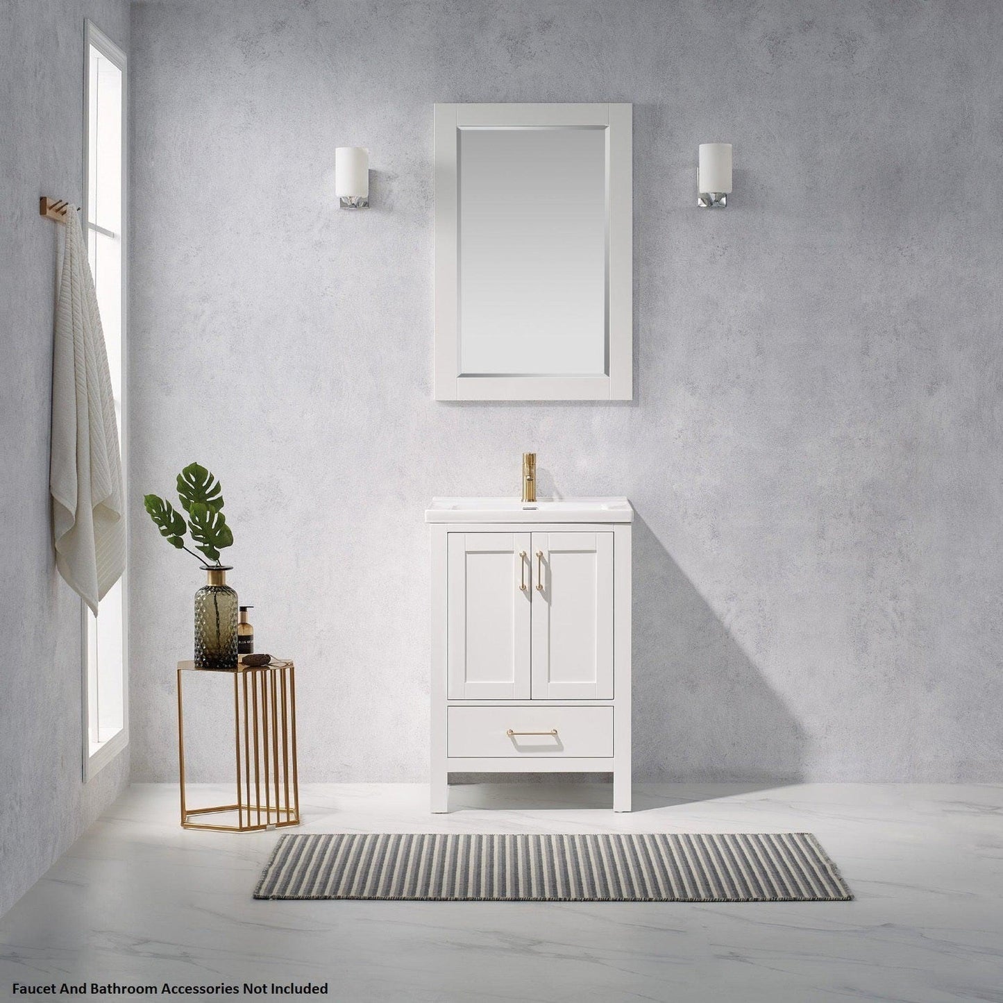 Vinnova Gela 24" White Freestanding Single Vanity Set With White Integrated Ceramic Sink And Mirror