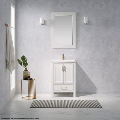 Vinnova Gela 24" White Freestanding Single Vanity Set With White Integrated Ceramic Sink And Mirror