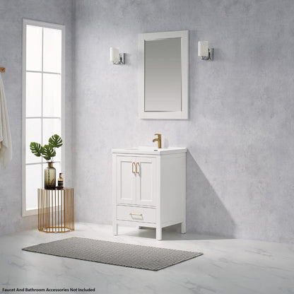 Vinnova Gela 24" White Freestanding Single Vanity Set With White Integrated Ceramic Sink And Mirror