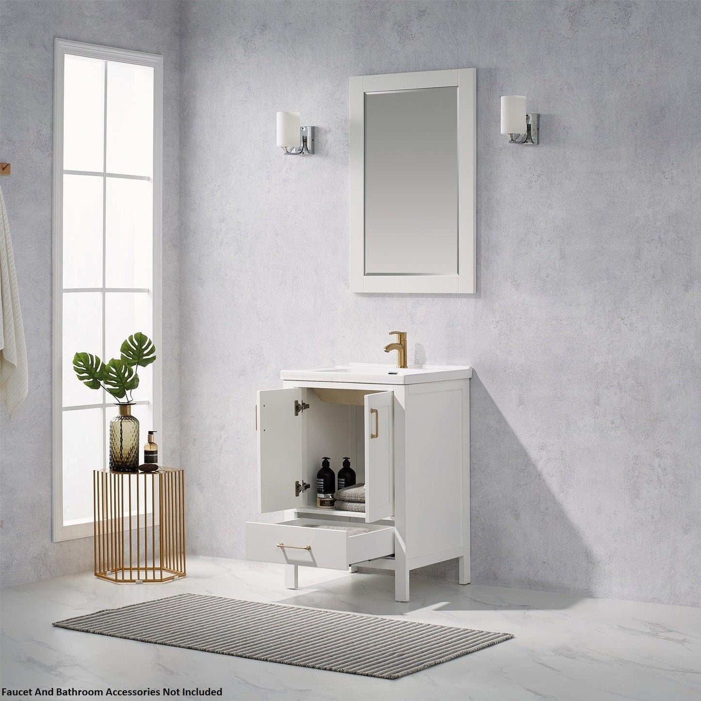 Vinnova Gela 24" White Freestanding Single Vanity Set With White Integrated Ceramic Sink And Mirror