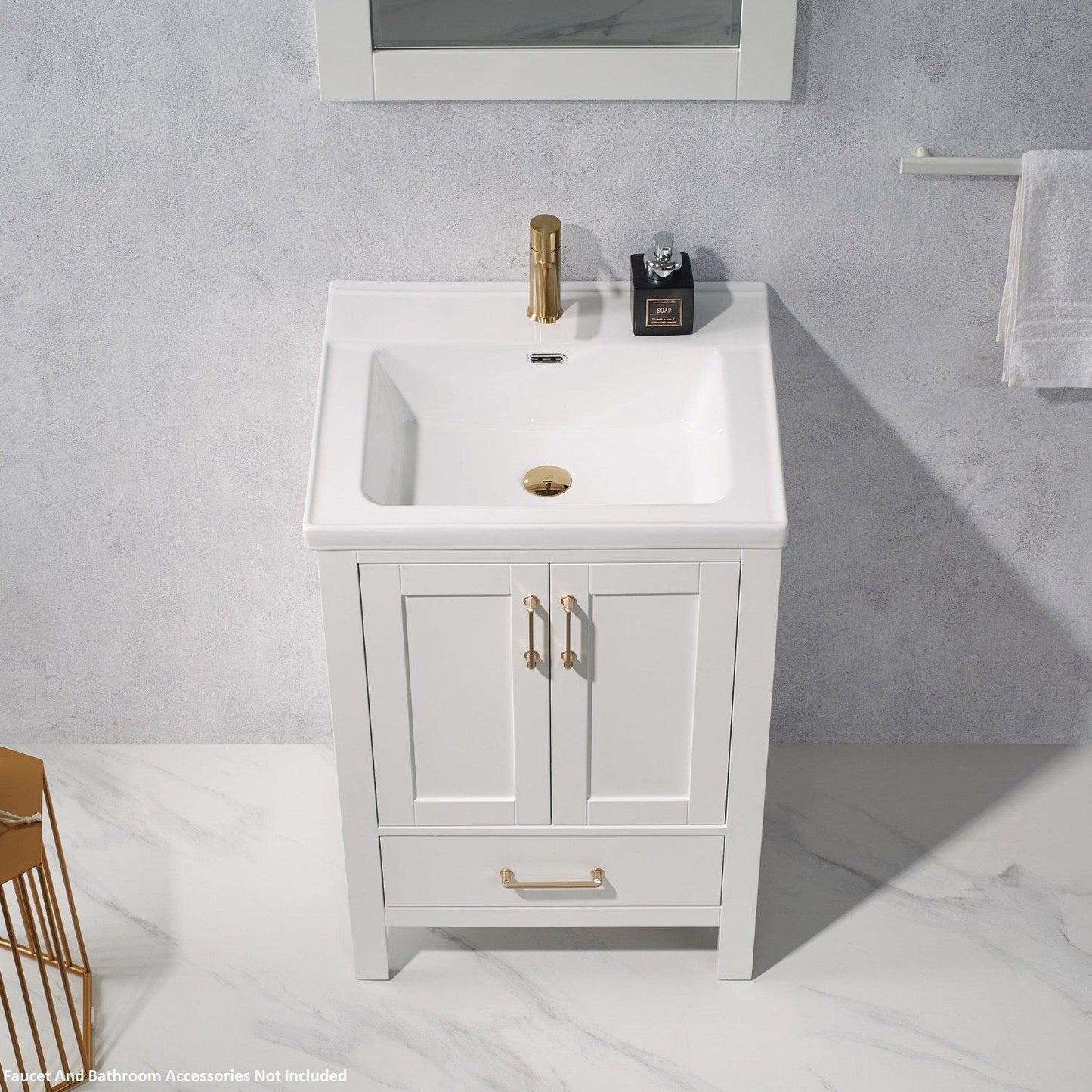 Vinnova Gela 24" White Freestanding Single Vanity Set With White Integrated Ceramic Sink And Mirror