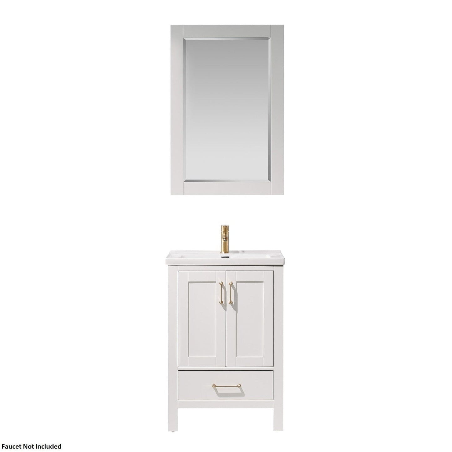 Vinnova Gela 24" White Freestanding Single Vanity Set With White Integrated Ceramic Sink And Mirror