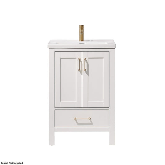 Vinnova Gela 24" White Freestanding Single Vanity Set With White Integrated Ceramic Sink