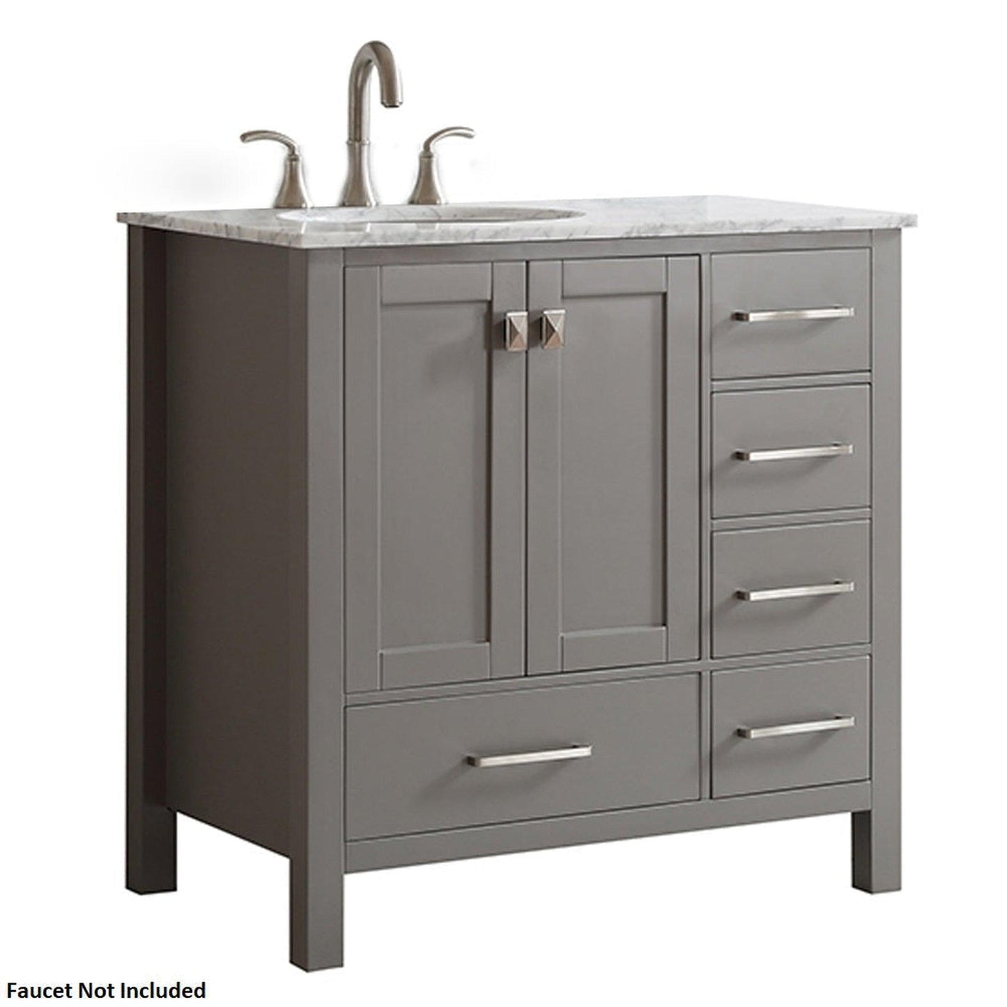 Vinnova Gela 36" Gray Freestanding Single Vanity Set In White Carrara Marble Top With Undermount Ceramic Sink