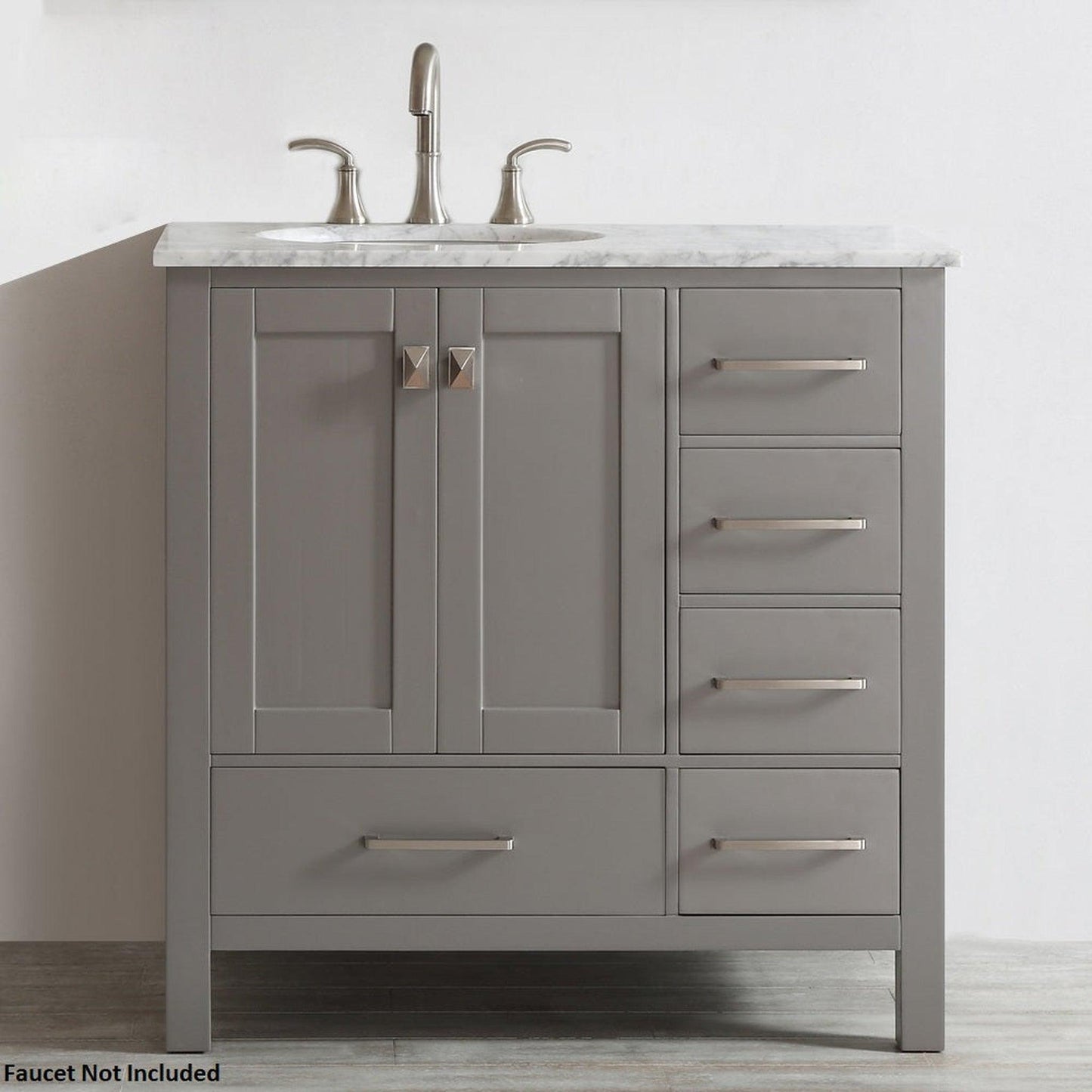 Vinnova Gela 36" Gray Freestanding Single Vanity Set In White Carrara Marble Top With Undermount Ceramic Sink