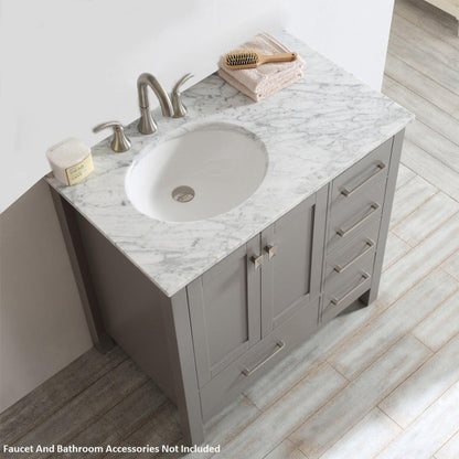 Vinnova Gela 36" Gray Freestanding Single Vanity Set In White Carrara Marble Top With Undermount Ceramic Sink