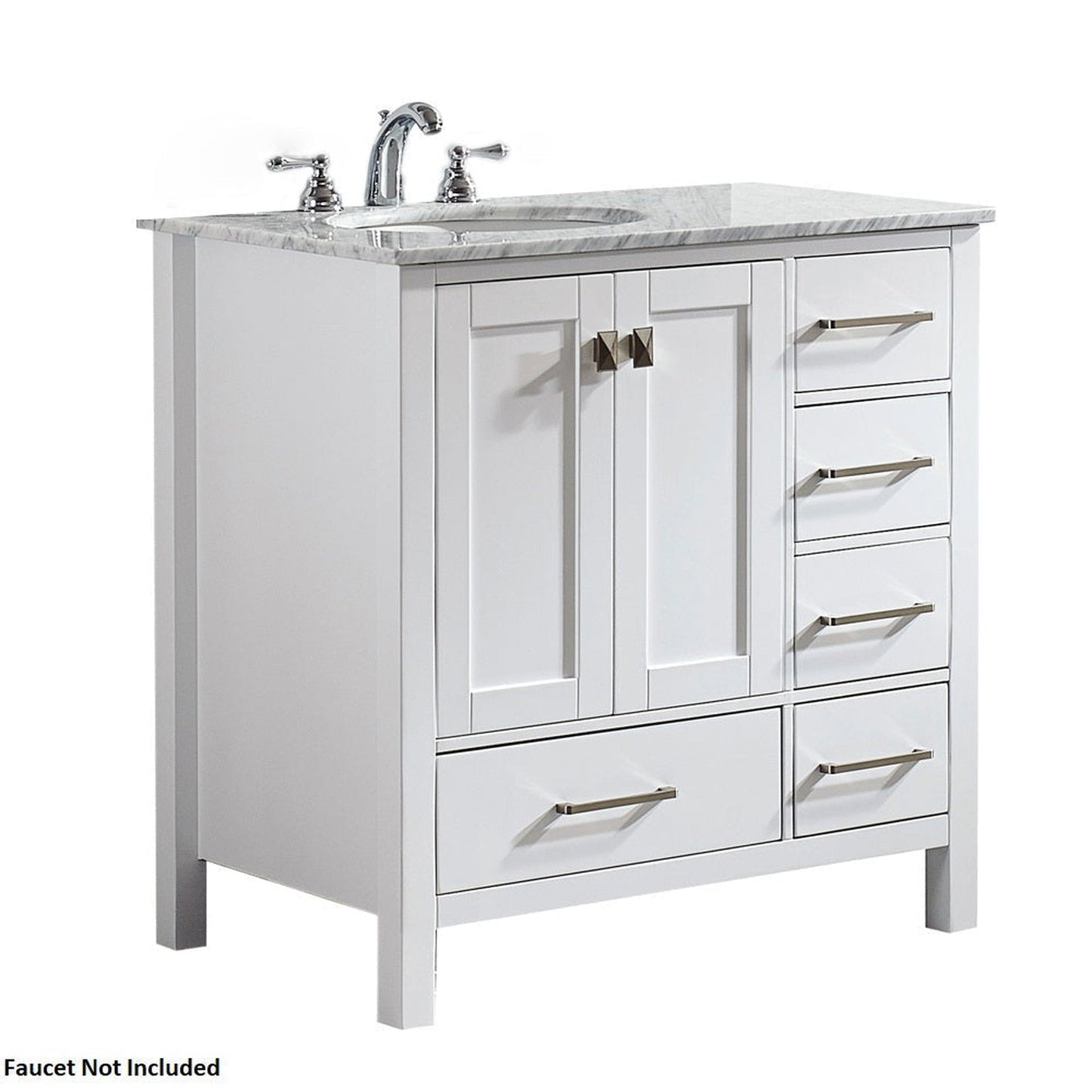 Vinnova Gela 36" White Freestanding Single Vanity Set In White Carrara Marble Top With Undermount Ceramic Sink