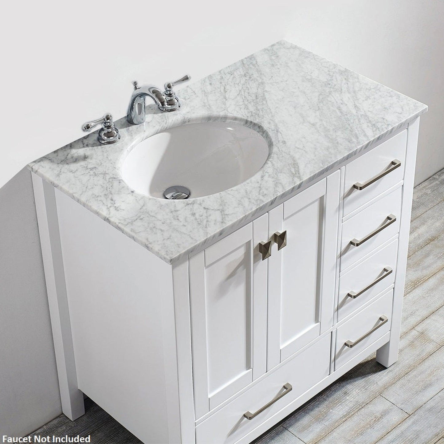 Vinnova Gela 36" White Freestanding Single Vanity Set In White Carrara Marble Top With Undermount Ceramic Sink