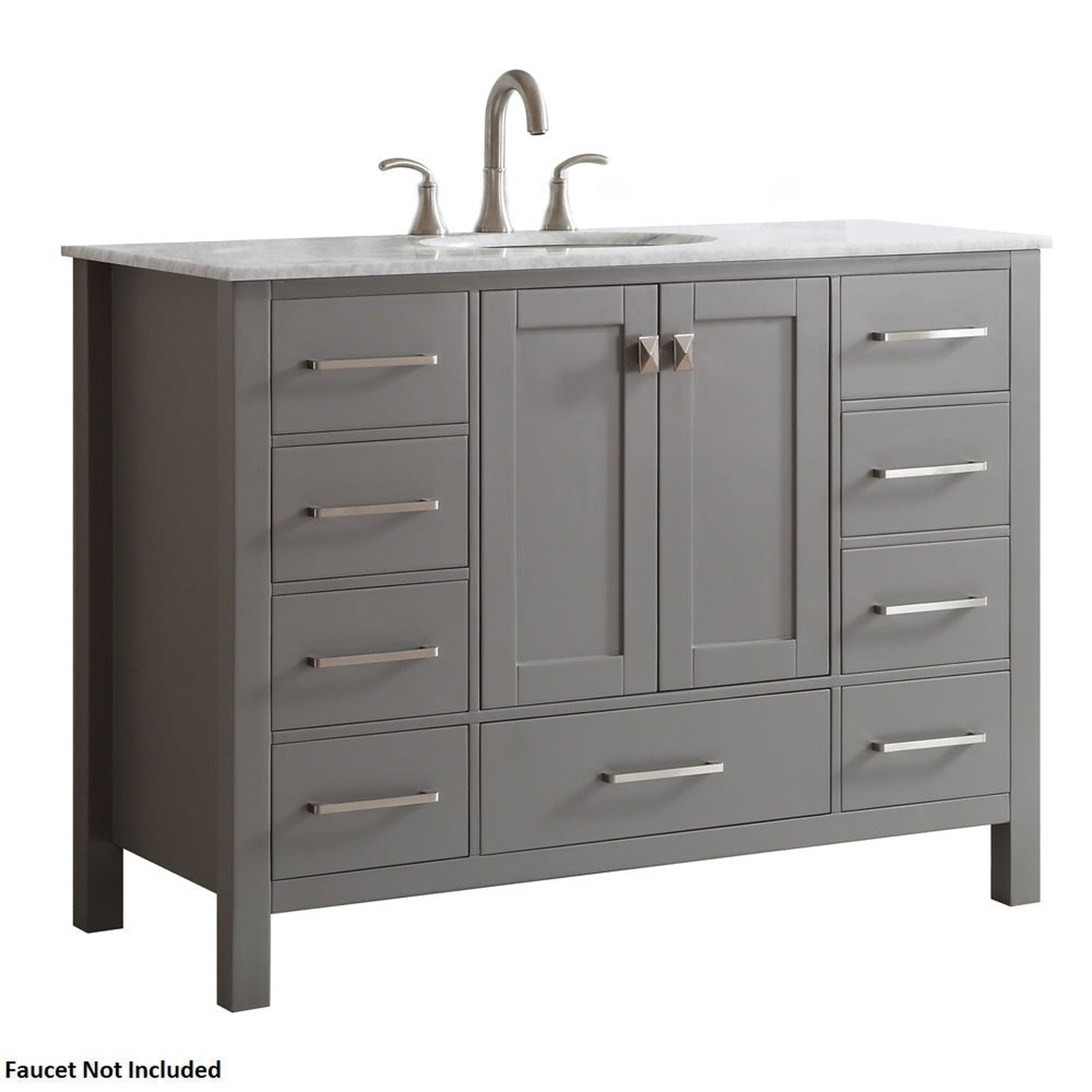 Vinnova Gela 48" Gray Freestanding Single Vanity Set In White Carrara Marble Top With Undermount Ceramic Sink