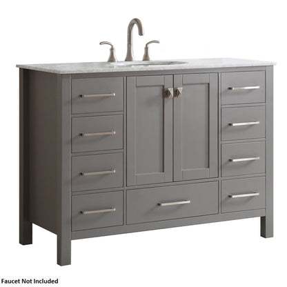 Vinnova Gela 48" Gray Freestanding Single Vanity Set In White Carrara Marble Top With Undermount Ceramic Sink