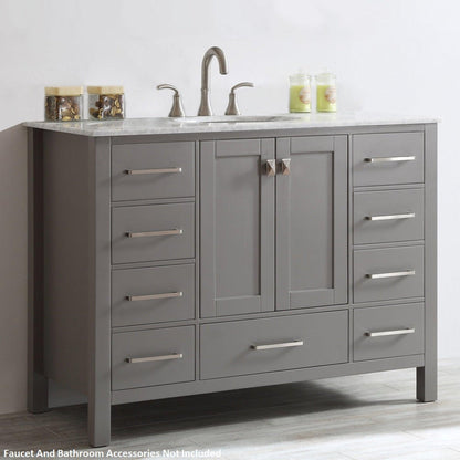 Vinnova Gela 48" Gray Freestanding Single Vanity Set In White Carrara Marble Top With Undermount Ceramic Sink