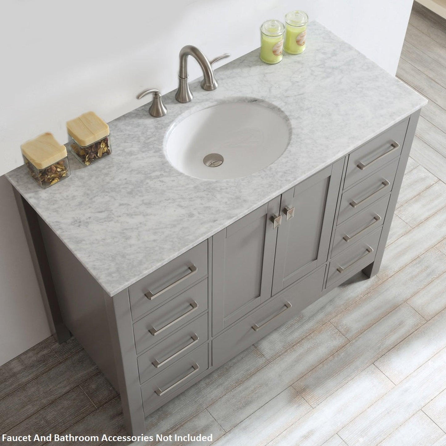 Vinnova Gela 48" Gray Freestanding Single Vanity Set In White Carrara Marble Top With Undermount Ceramic Sink