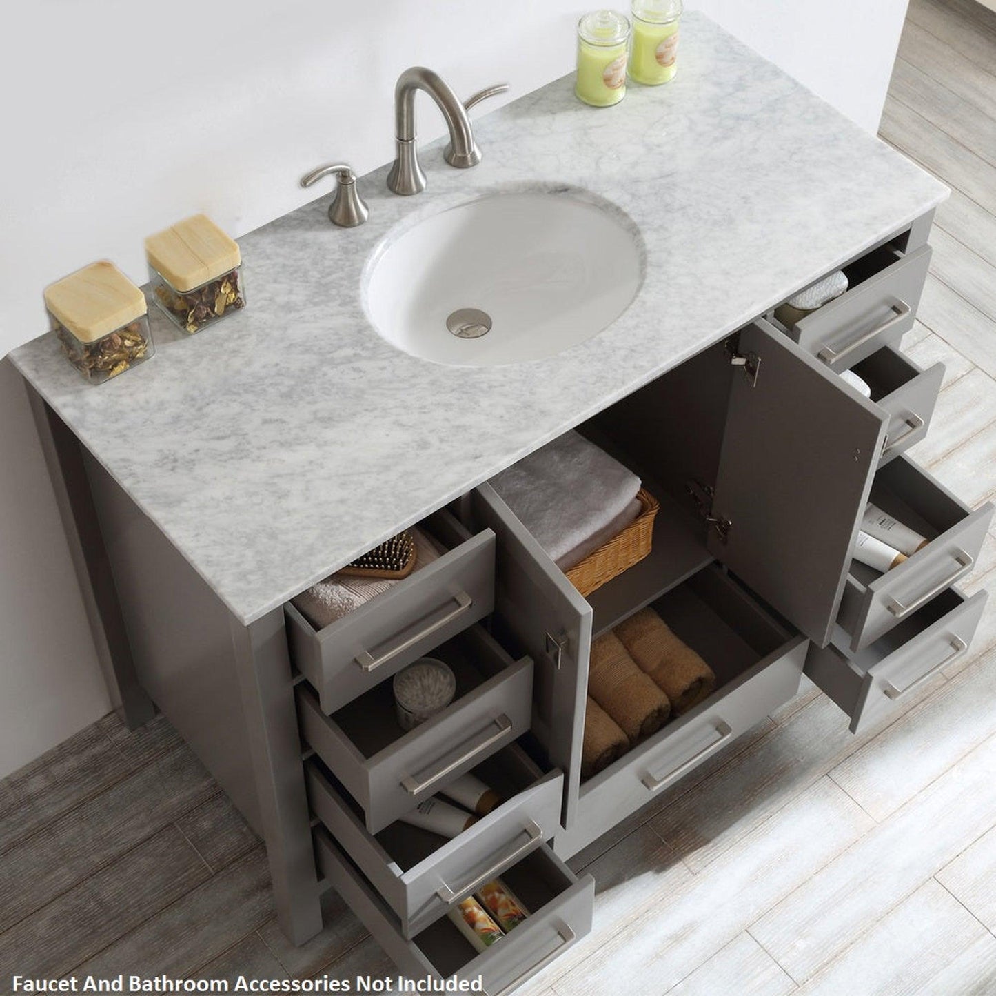 Vinnova Gela 48" Gray Freestanding Single Vanity Set In White Carrara Marble Top With Undermount Ceramic Sink