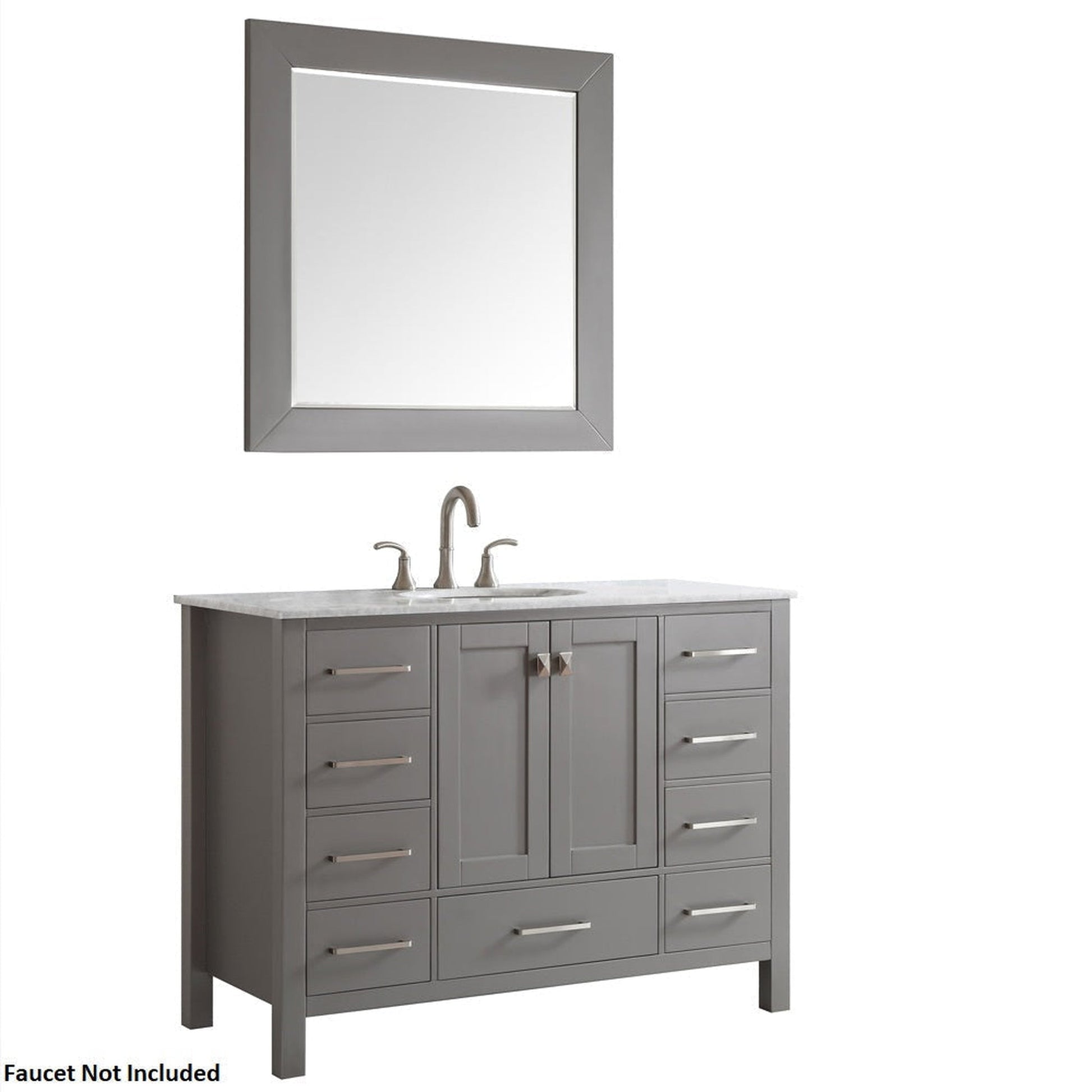 Vinnova Gela 48" Gray Freestanding Single Vanity Set In White Carrara Marble Top With Undermount Ceramic Sink and Mirror