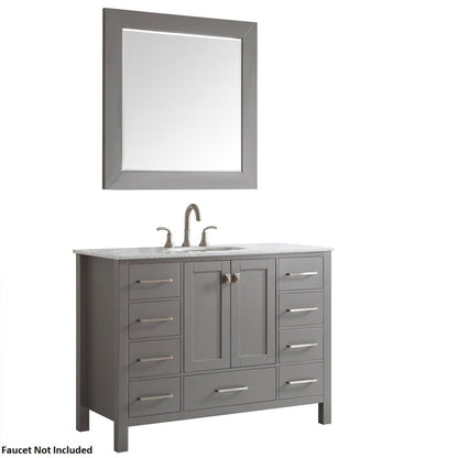 Vinnova Gela 48" Gray Freestanding Single Vanity Set In White Carrara Marble Top With Undermount Ceramic Sink and Mirror