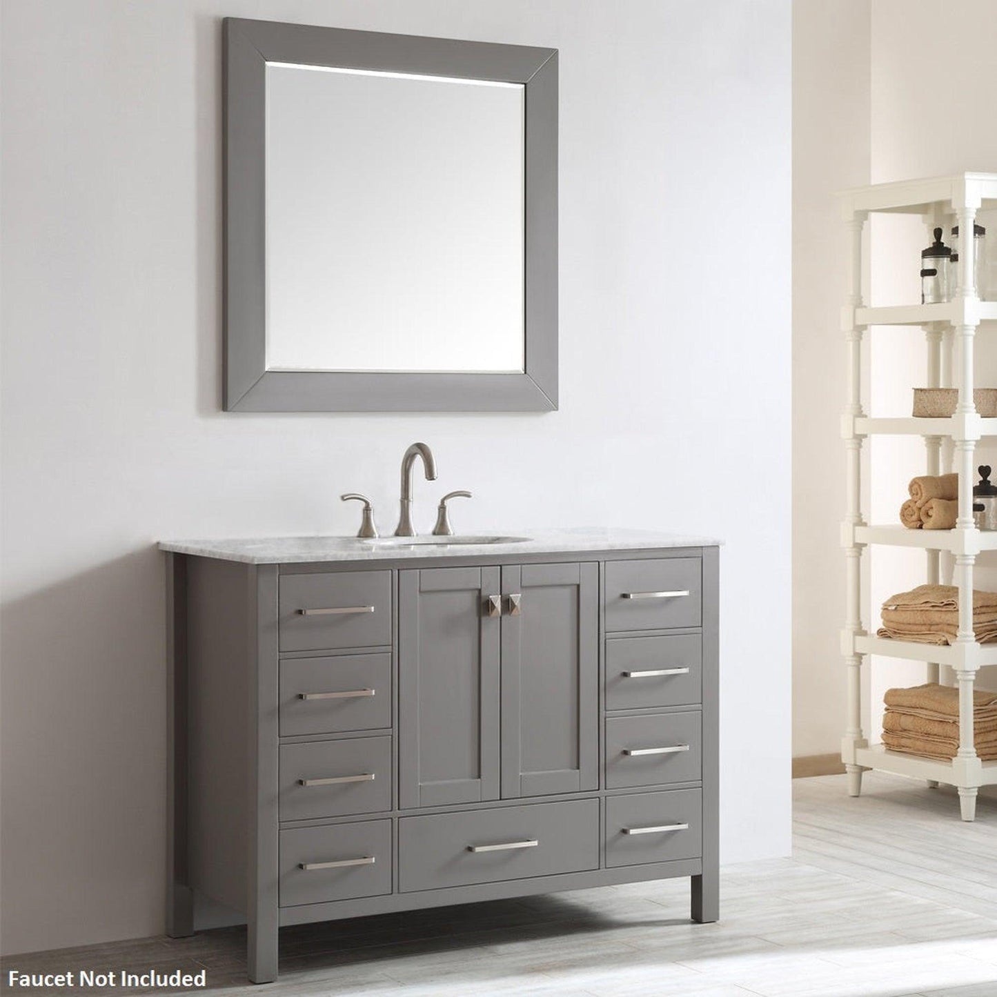 Vinnova Gela 48" Gray Freestanding Single Vanity Set In White Carrara Marble Top With Undermount Ceramic Sink and Mirror