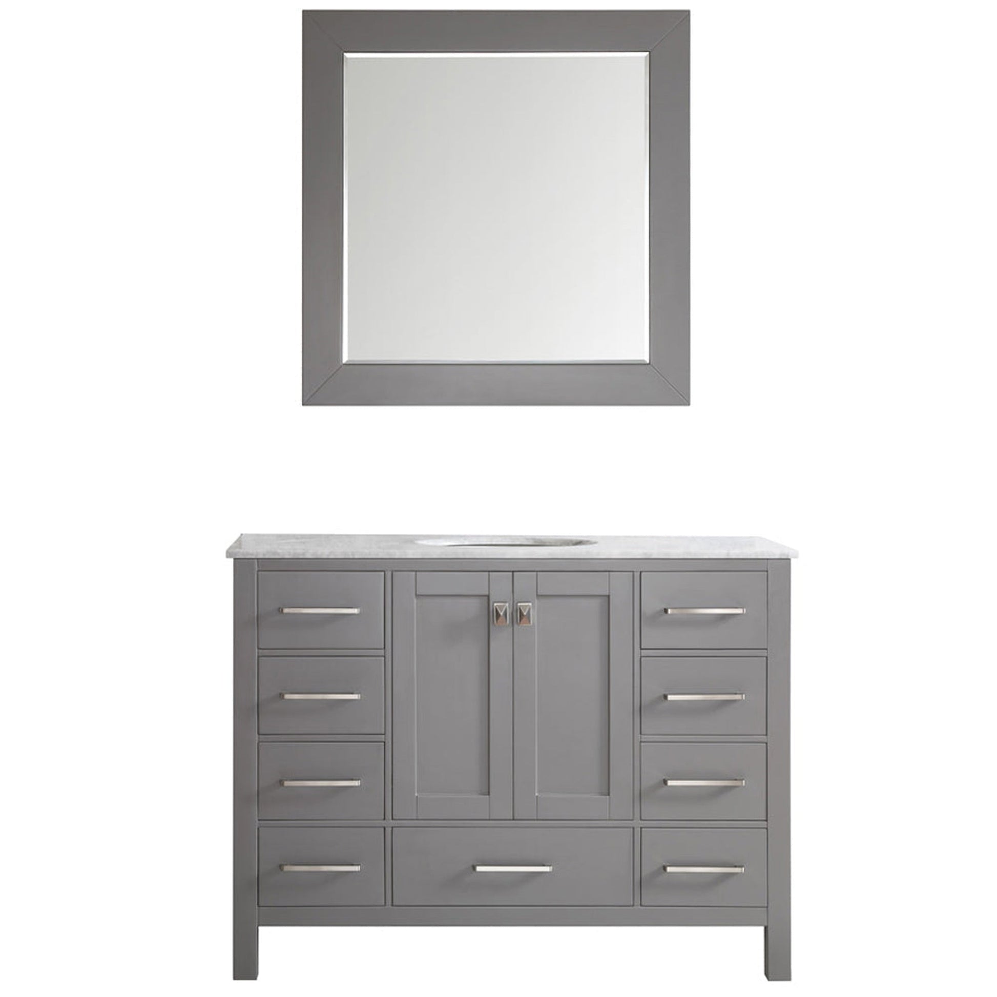 Vinnova Gela 48" Gray Freestanding Single Vanity Set In White Carrara Marble Top With Undermount Ceramic Sink and Mirror