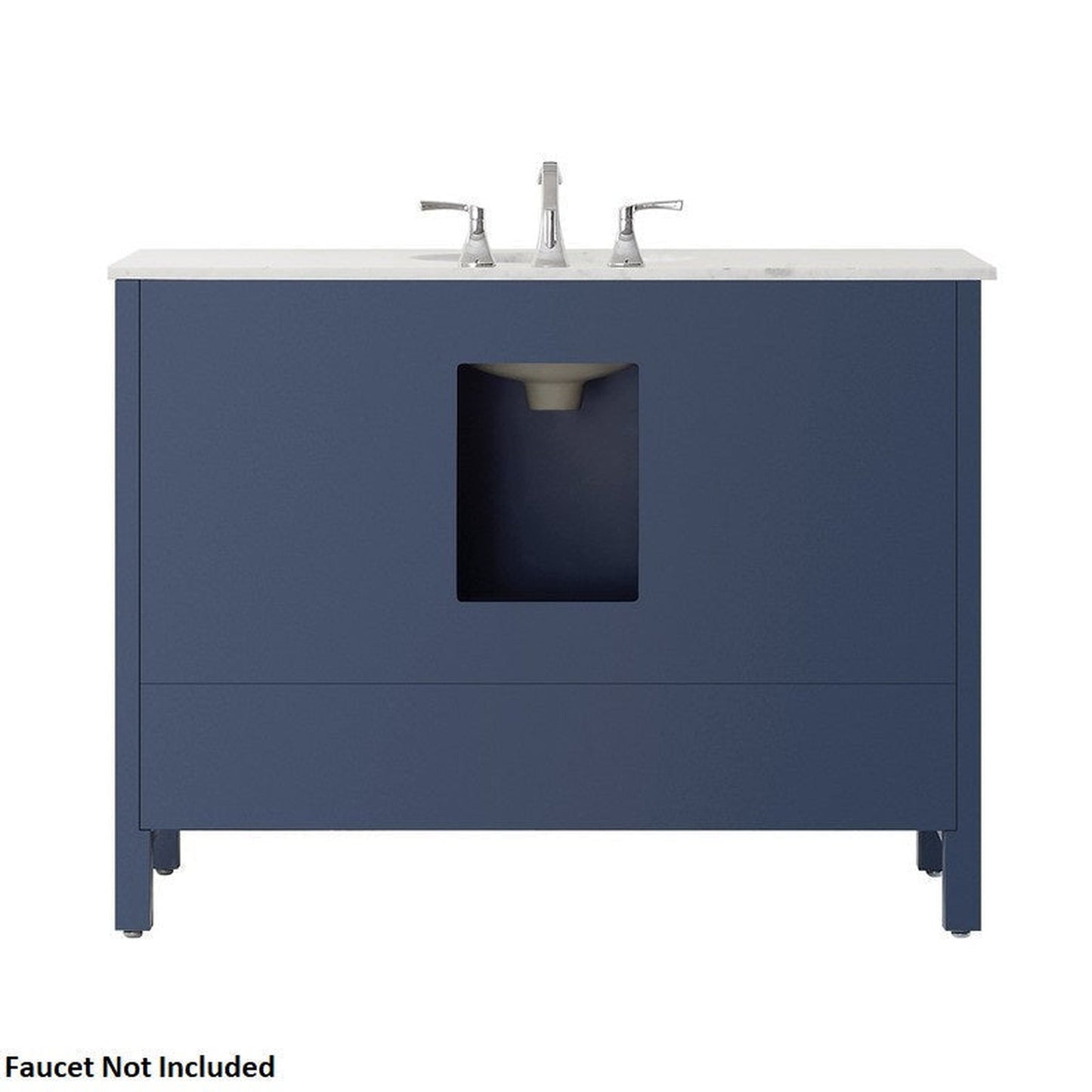 Vinnova Gela 48" Royal Blue Freestanding Single Vanity Set In White Carrara Marble Top With Undermount Ceramic Sink and Mirror