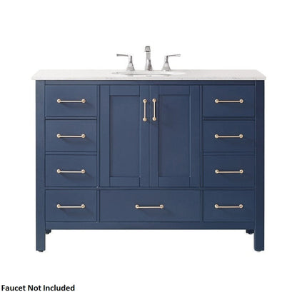 Vinnova Gela 48" Royal Blue Freestanding Single Vanity Set In White Carrara Marble Top With Undermount Ceramic Sink