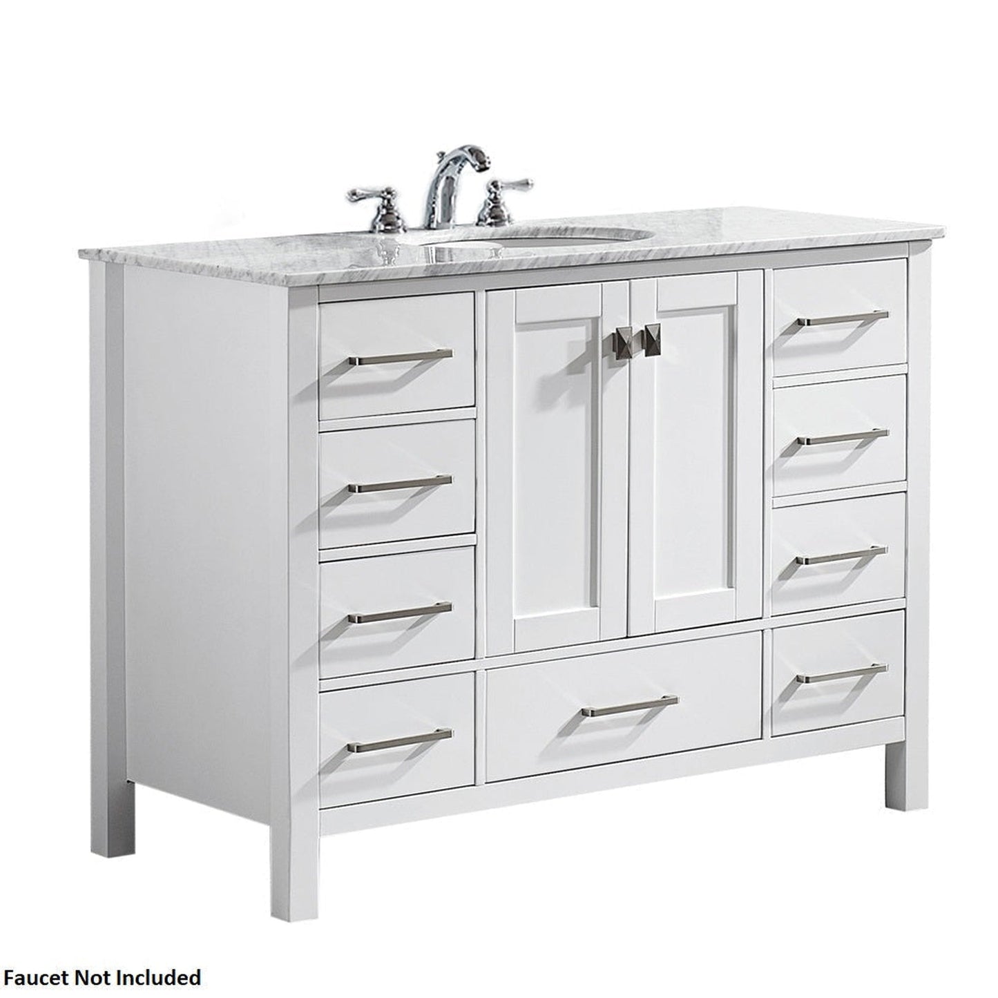 Vinnova Gela 48" White Freestanding Single Vanity Set In White Carrara Marble Top With Undermount Ceramic Sink