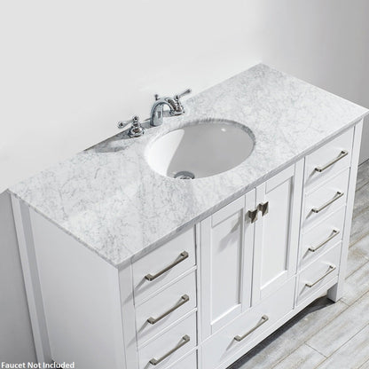 Vinnova Gela 48" White Freestanding Single Vanity Set In White Carrara Marble Top With Undermount Ceramic Sink