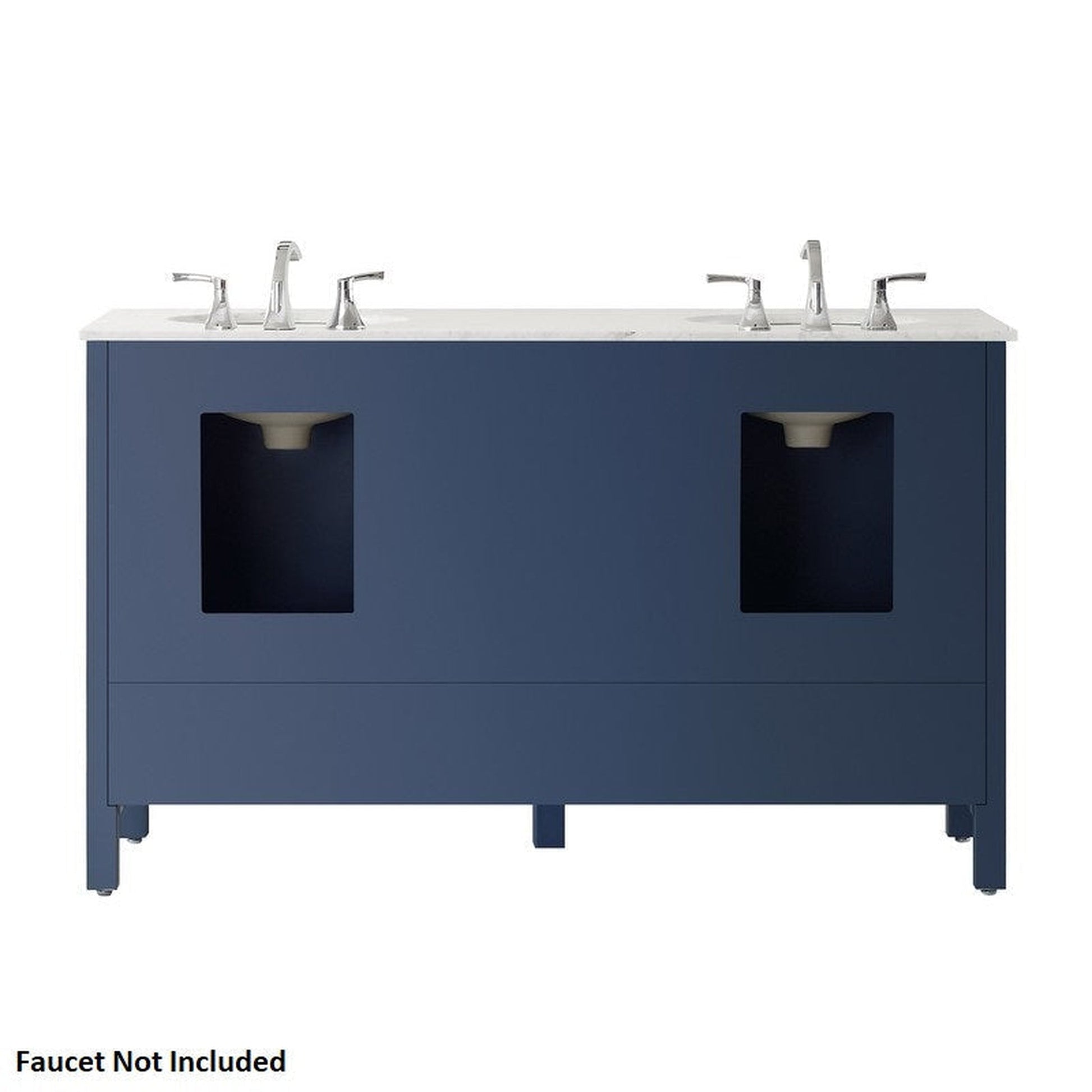 Vinnova Gela 60" Royal Blue Freestanding Double Vanity Set In White Carrara Marble Top With Undermount Ceramic Sink and Mirror