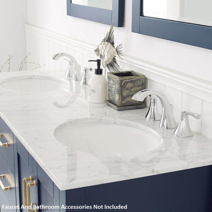 Vinnova Gela 60" Royal Blue Freestanding Double Vanity Set In White Carrara Marble Top With Undermount Ceramic Sink and Mirror