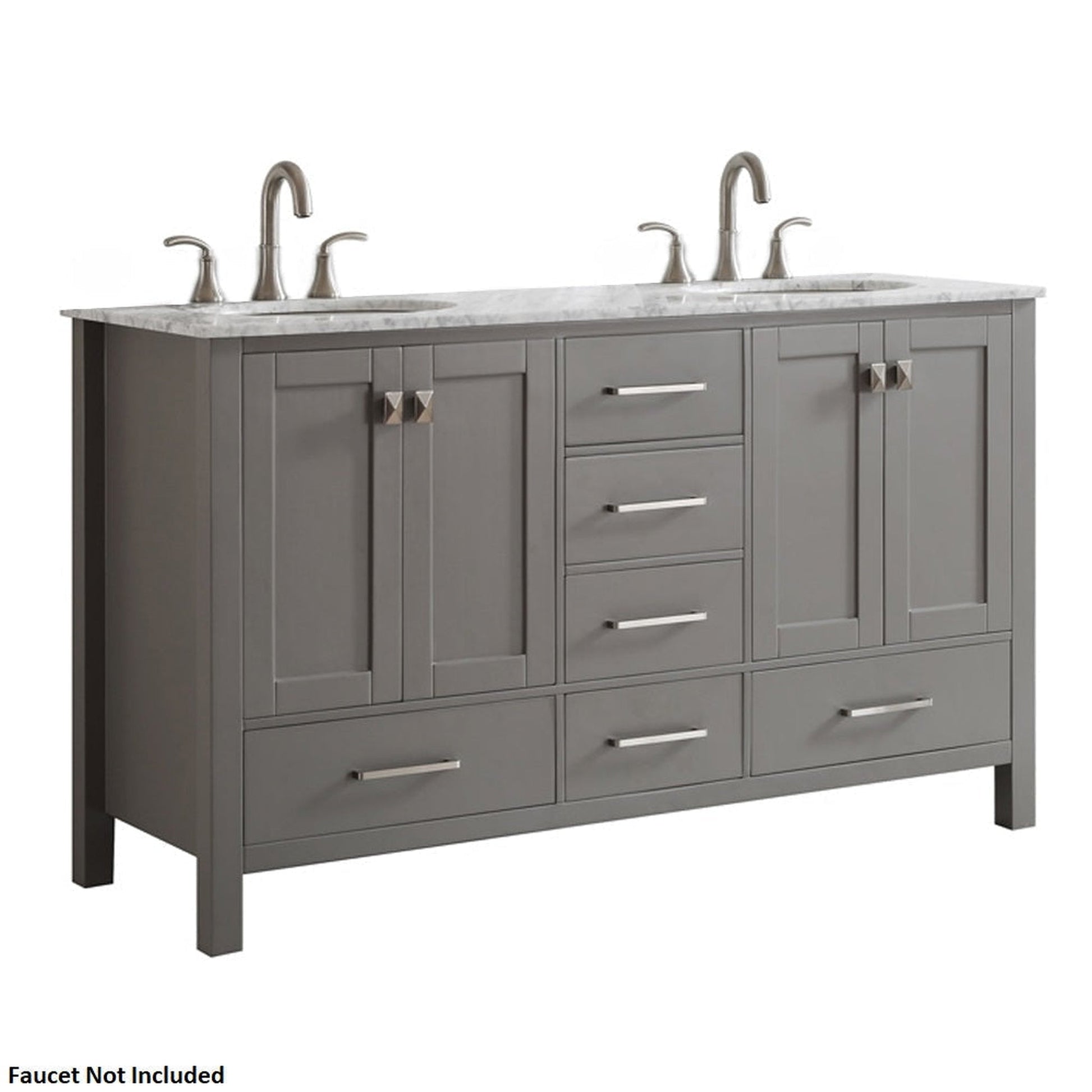 Vinnova Gela 60"Gray Freestanding Double Vanity Set In White Carrara Marble Top With Undermount Ceramic Sink