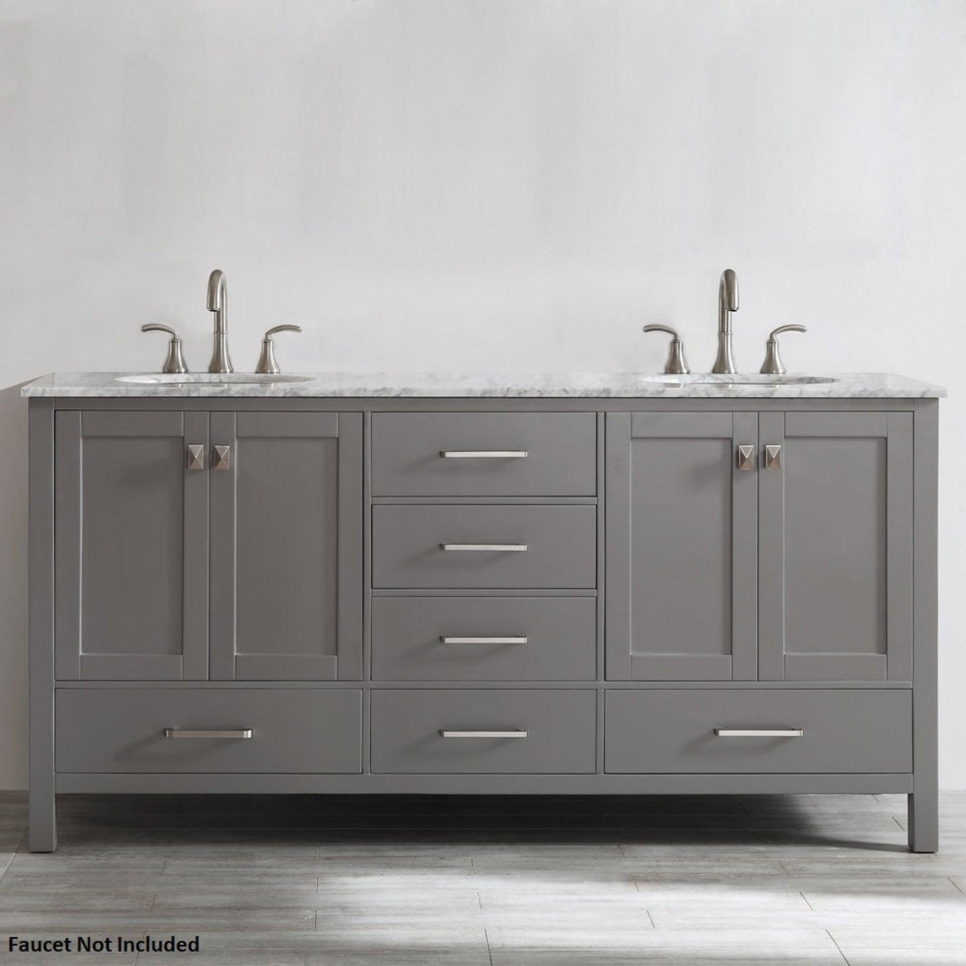 Vinnova Gela 72" Gray Freestanding Double Vanity Set In White Carrara Marble Top With Undermount Ceramic Sink