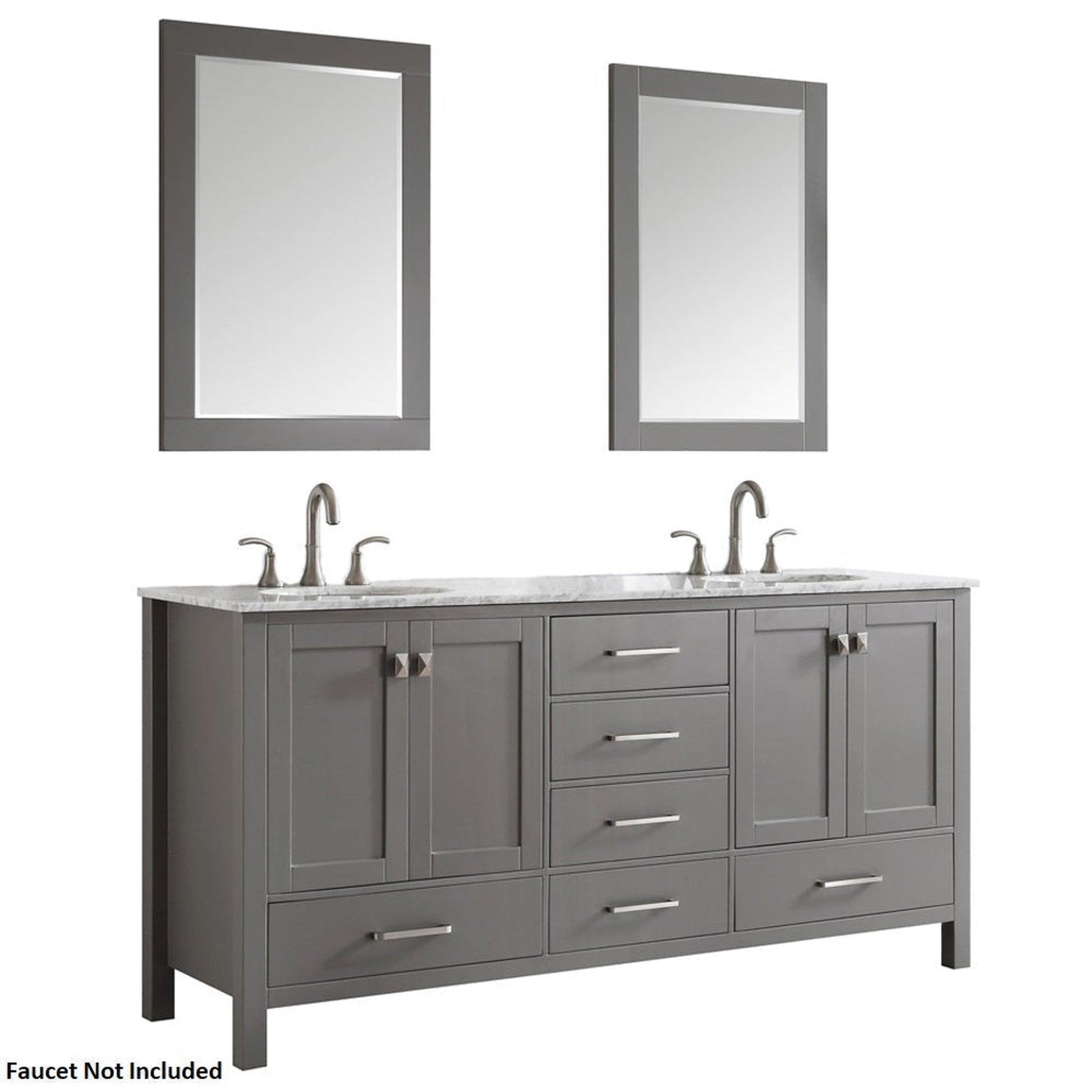 Vinnova Gela 72" Gray Freestanding Double Vanity Set In White Carrara Marble Top With Undermount Ceramic Sink and Mirror