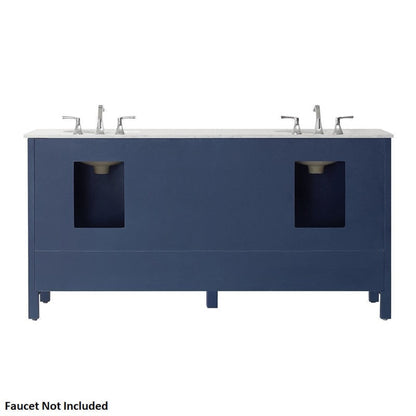 Vinnova Gela 72" Royal Blue Freestanding Double Vanity Set In White Carrara Marble Top With Undermount Ceramic Sink