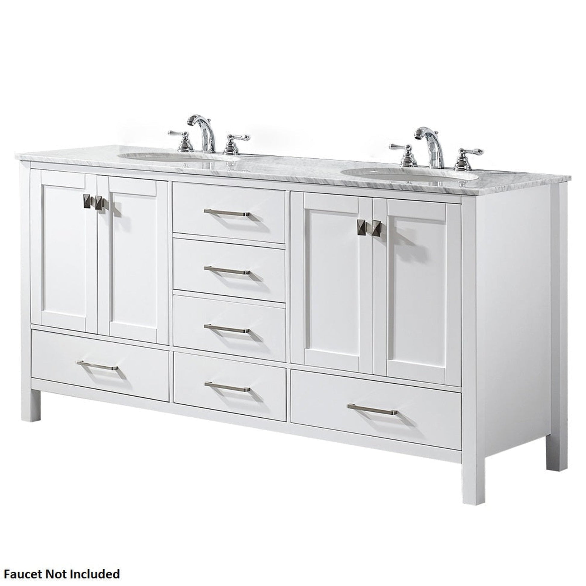 Vinnova Gela 72" White Freestanding Double Vanity Set In White Carrara Marble Top With Undermount Ceramic Sink