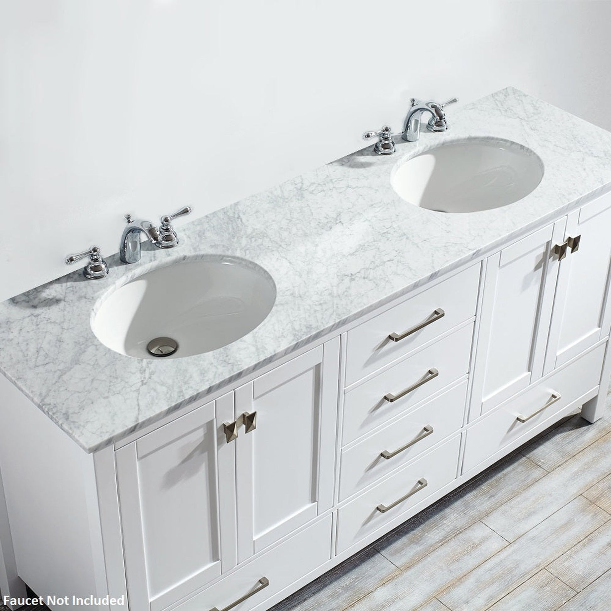 Vinnova Gela 72" White Freestanding Double Vanity Set In White Carrara Marble Top With Undermount Ceramic Sink