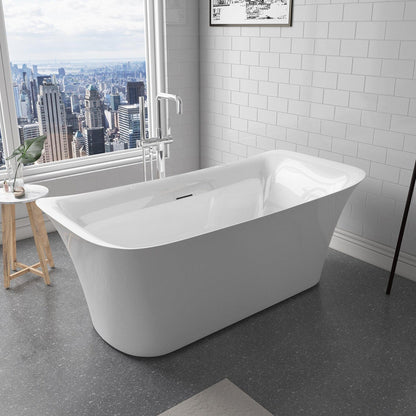 Vinnova Gorizia 59" x 32" White Oval Freestanding Soaking Acrylic Bathtub