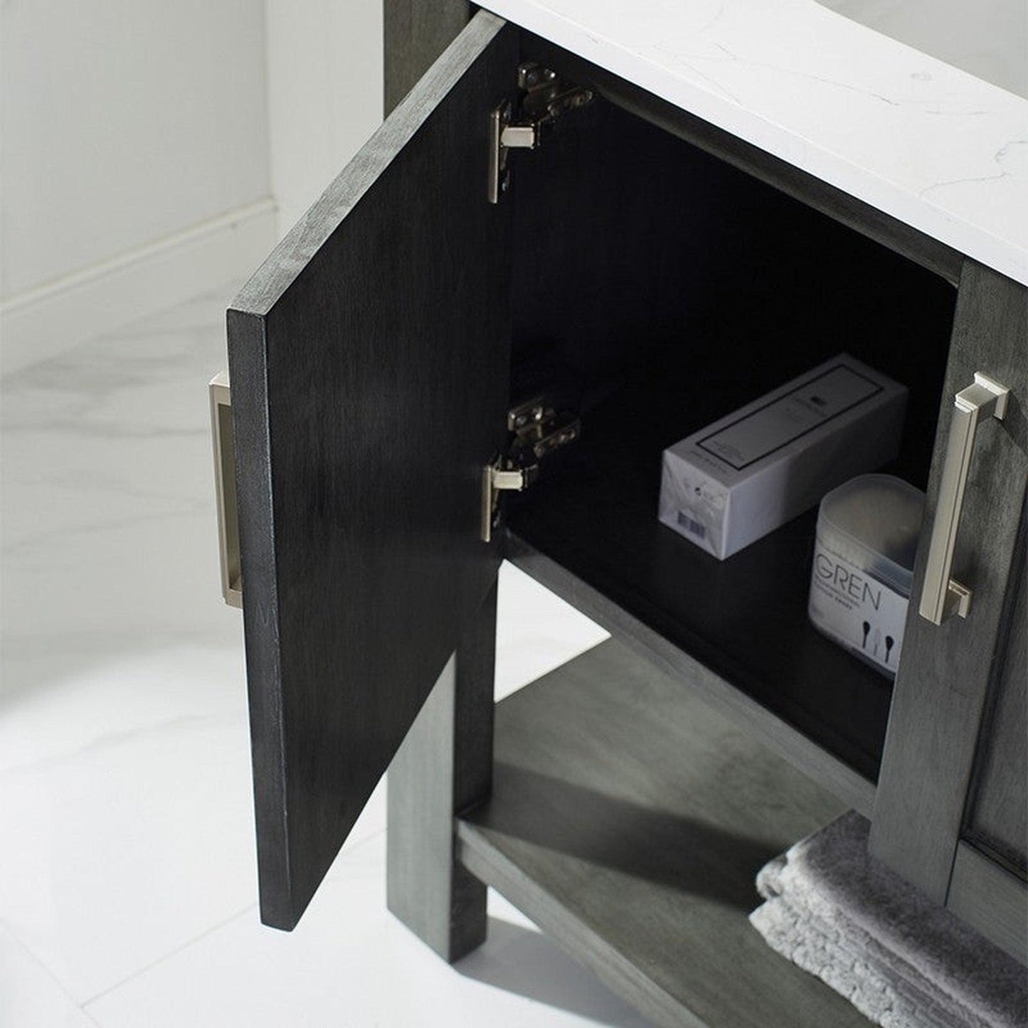 Vinnova Grayson 36" x 22" Rust Black Freestanding Single Vanity Set With White Carrara Composite Stone Countertop
