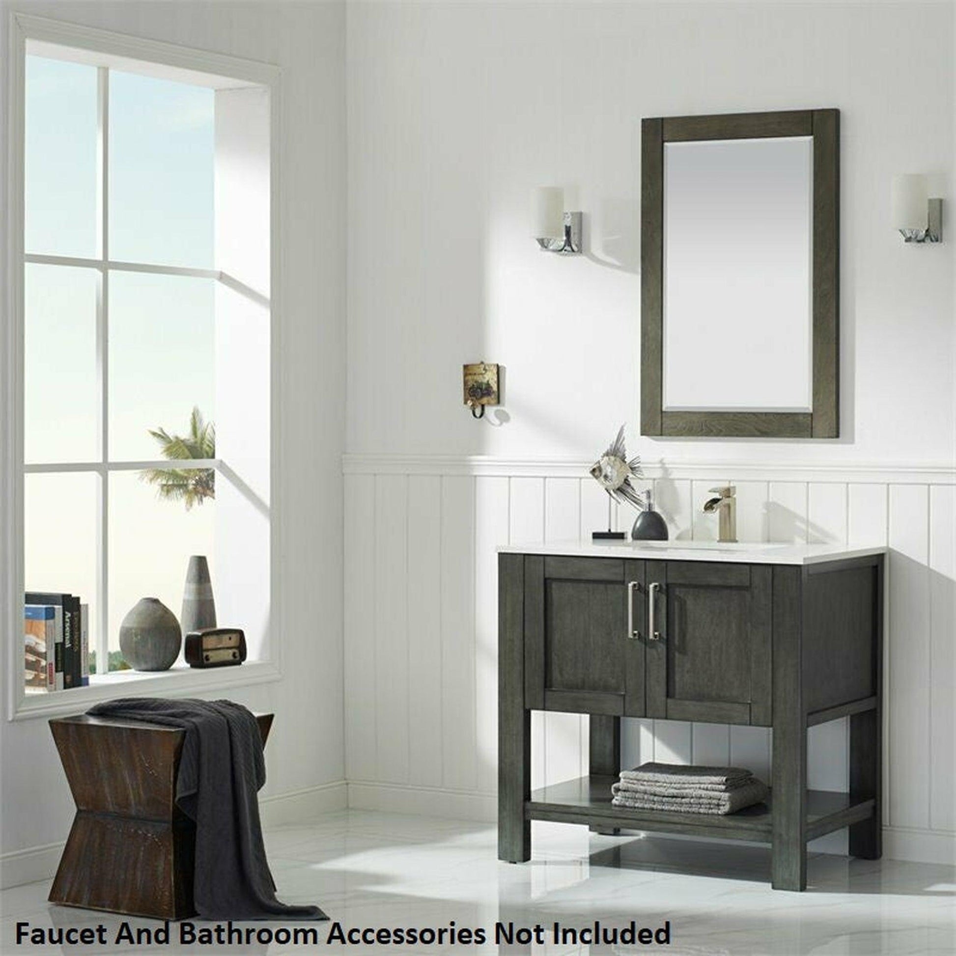 Vinnova Grayson 36" x 22" Rust Black Freestanding Single Vanity Set With White Carrara Composite Stone Countertop And Mirror