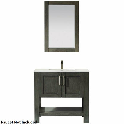 Vinnova Grayson 36" x 22" Rust Black Freestanding Single Vanity Set With White Carrara Composite Stone Countertop And Mirror