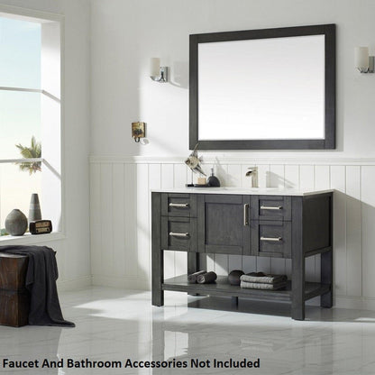 Vinnova Grayson 48" x 22" Rust Black Freestanding Single Vanity Set With White Carrara Composite Stone Countertop And Mirror