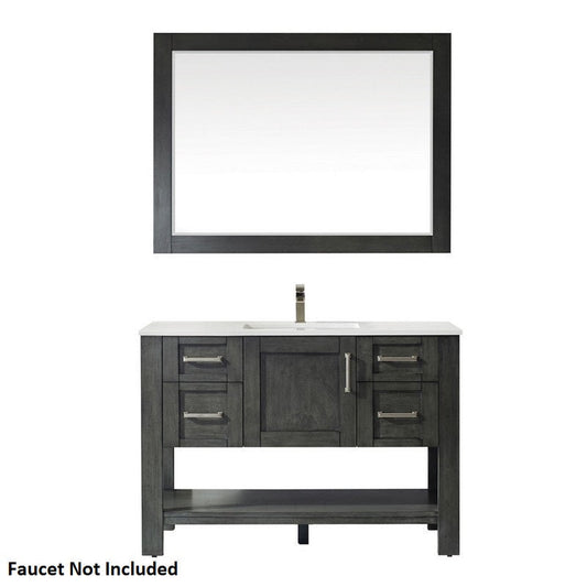 Vinnova Grayson 48" x 22" Rust Black Freestanding Single Vanity Set With White Carrara Composite Stone Countertop And Mirror