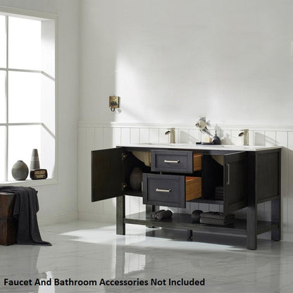 Vinnova Grayson 60" x 22" Rust Black Freestanding Double Vanity Set With White Carrara Composite Stone Countertop