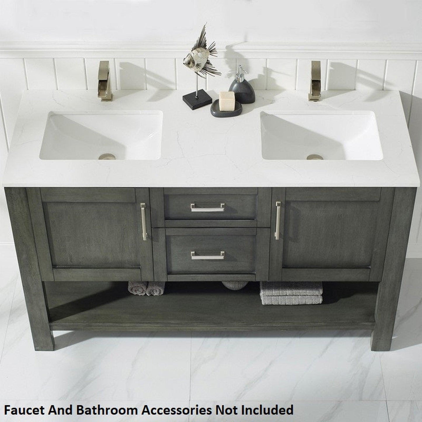 Vinnova Grayson 60" x 22" Rust Black Freestanding Double Vanity Set With White Carrara Composite Stone Countertop